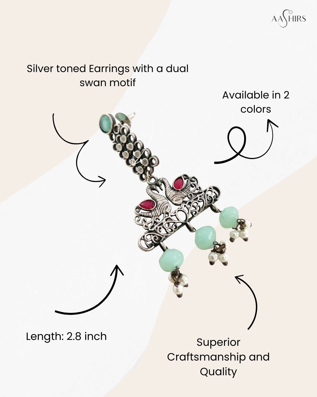 Royal Hamsa: Mint Green and Pink Stone Long Earrings