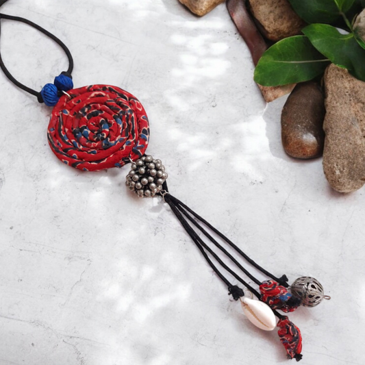 Vibrant Ajrakh Fabric Necklace