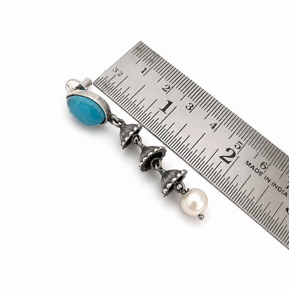 Mrinalini: Aqua Blue Stone Cascade Pearl Drop Earring