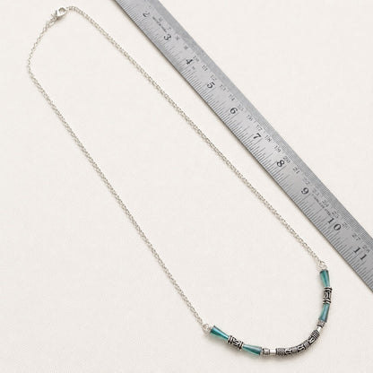 Aqua Weave : Silver Toned Aqua Beaded Necklace and Earring Set