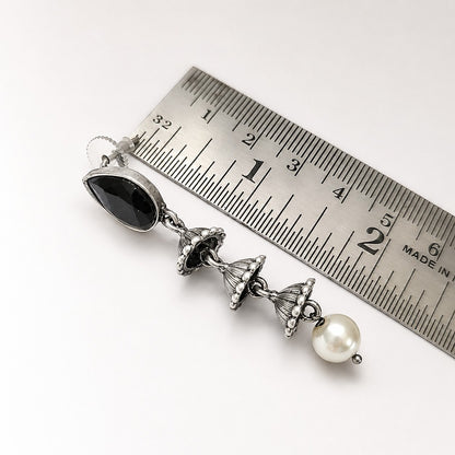 Mrinalini: Black Stone Cascade Pearl Drop Earring