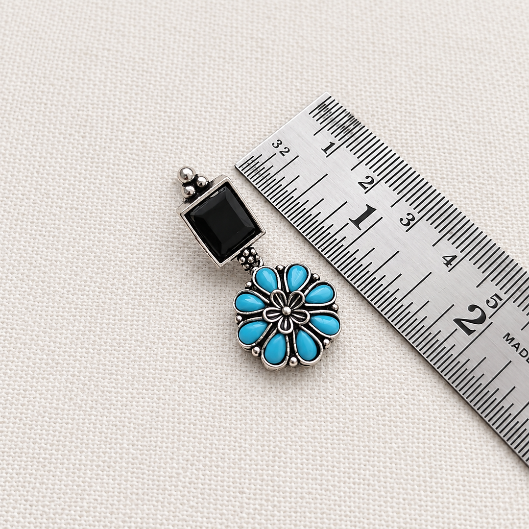 Blooming Flora: Black and Blue Stone Festive Necklace and Earring Set