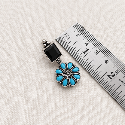 Blooming Flora: Black and Blue Stone Festive Necklace and Earring Set