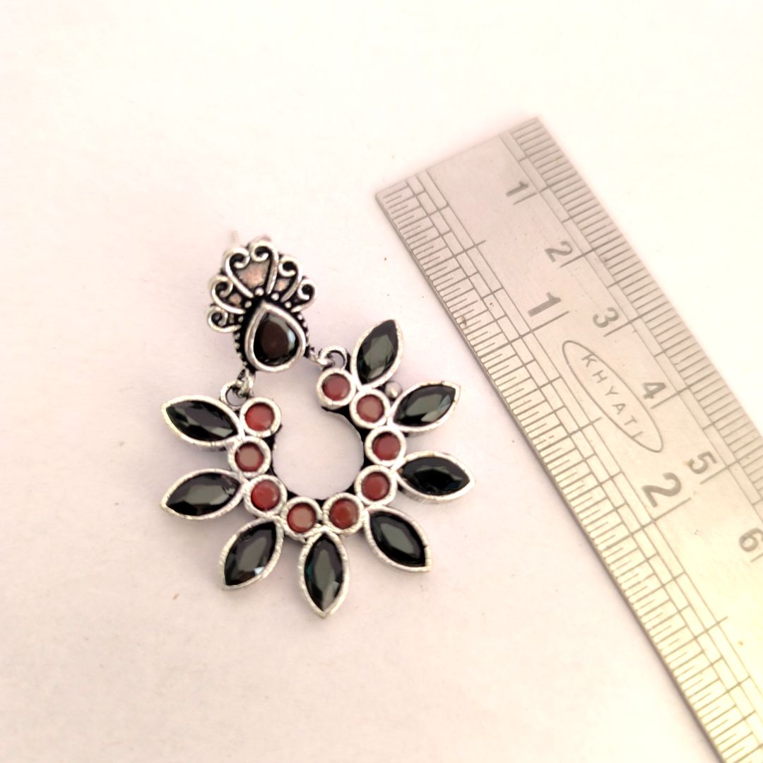 Floral Fiesta : Black and Red Stone Studded Earring