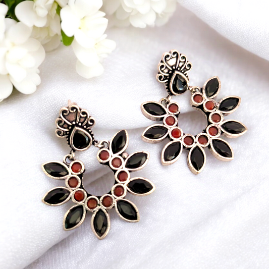 Floral Fiesta : Black and Red Stone Studded Earring