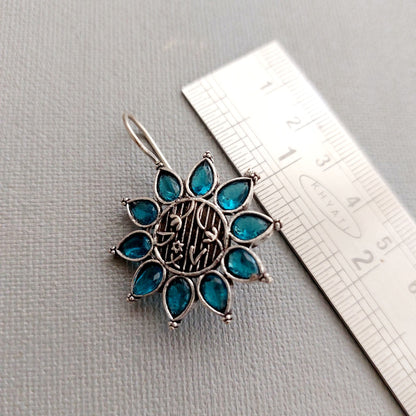 Teal Petal Cascade: Oxidized Teal Blue Floral Earrings