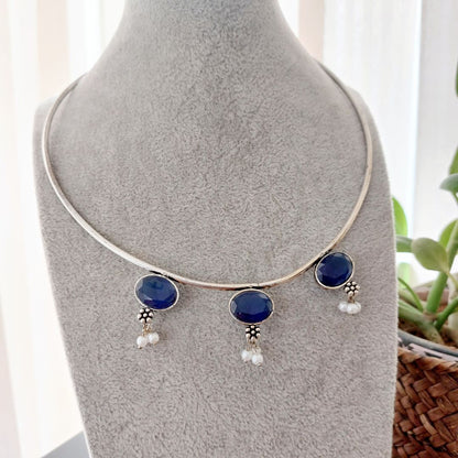 Indigo Delight : Silver Toned Hasli Necklace