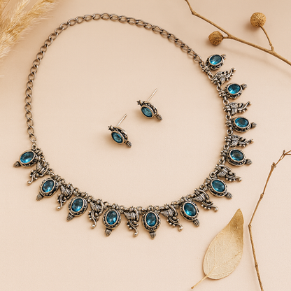 Tinge Tales: Sea Blue Stone Necklace and Earring Set