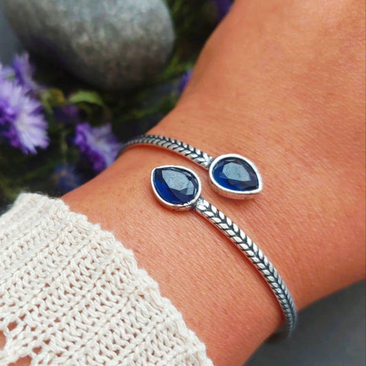 Blue Teardrop Stone Adjustable Cuff Bracelet