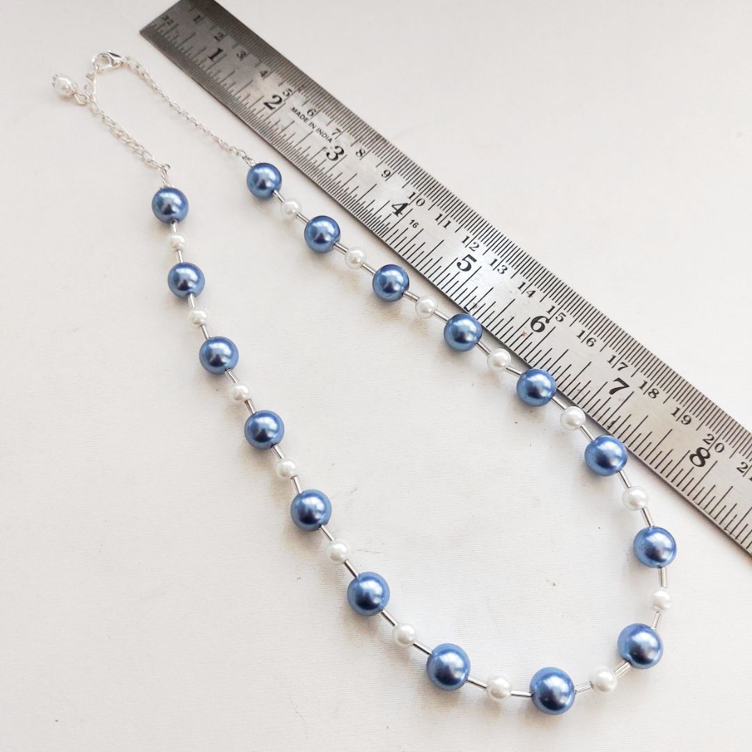 Blue Mist: Handcrafted Pearl Necklace and Earring Set