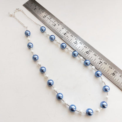 Blue Mist: Handcrafted Pearl Necklace and Earring Set