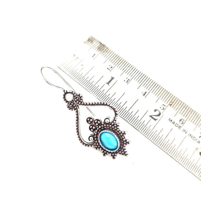 Ripple Curve: Silver Tone Blue Stone Earring