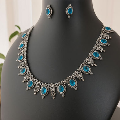 Tinge Tales: Sea Blue Stone Necklace and Earring Set