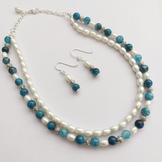 Double Delight: Blue and White Beaded Necklace