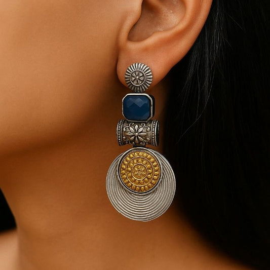 Statement Disc Dangler: Two-Tone Blue Stone  Stud Danglers