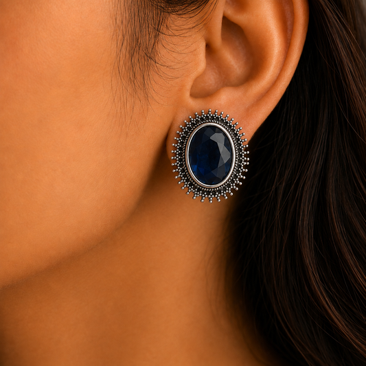 Celestial Gleam: Blue Stone Stud Earrings
