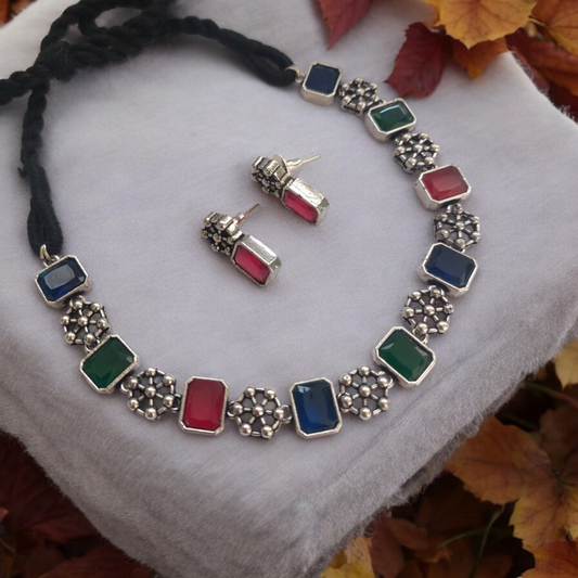 Ethnic Treasure: Green Red And Blue Stone Necklaced