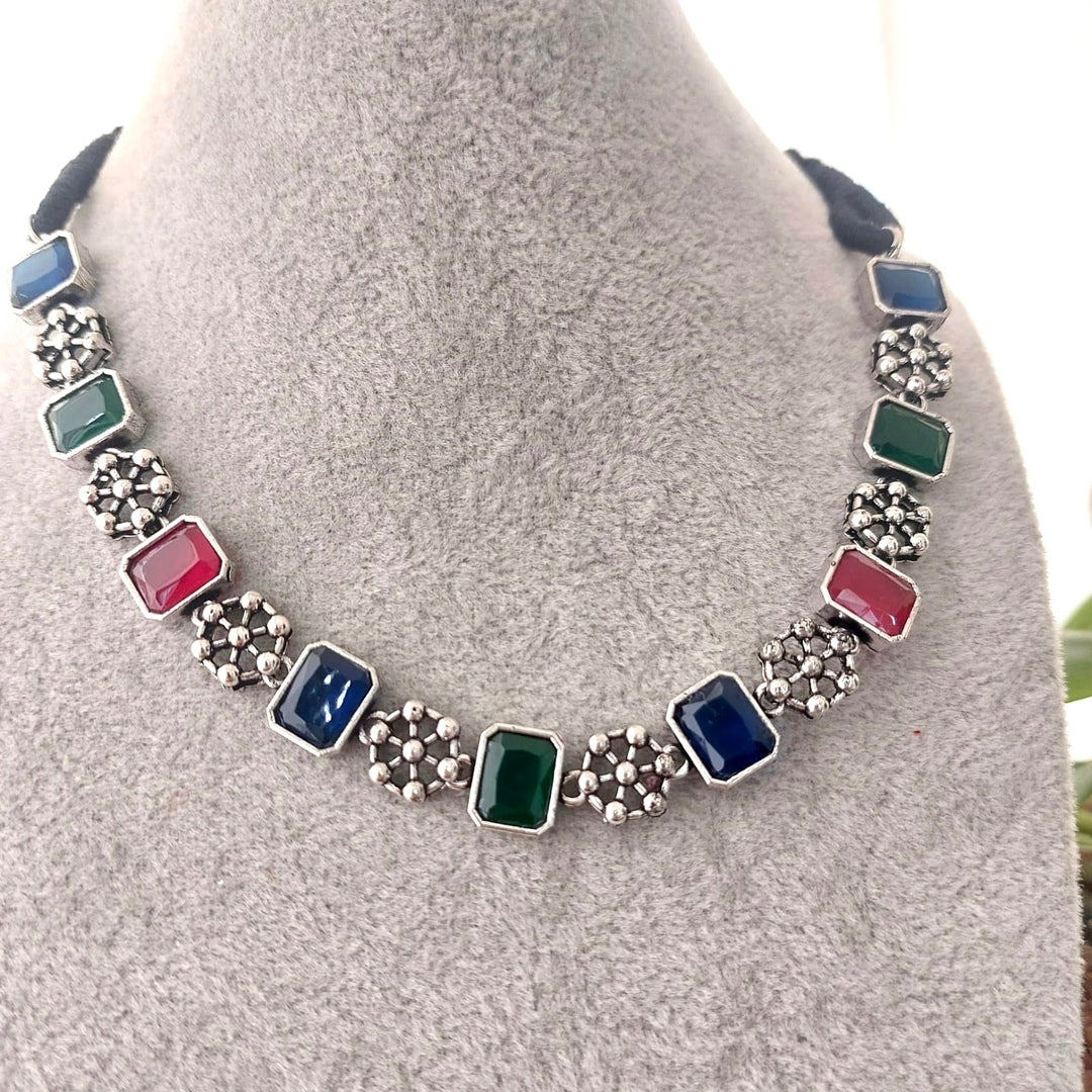 Ethnic Treasure: Green Red And Blue Stone Necklace