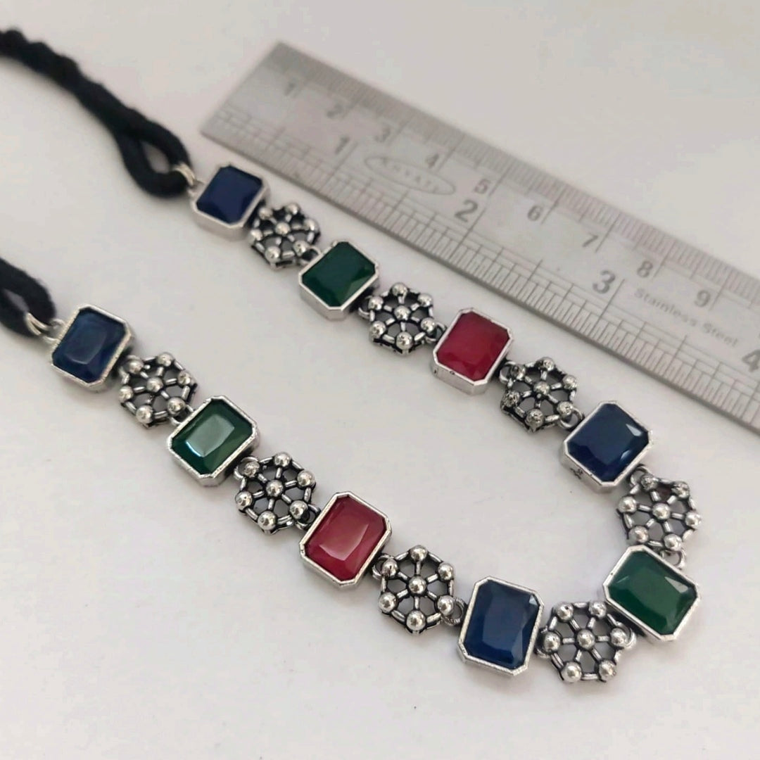 Ethnic Treasure: Green Red And Blue Stone Necklace