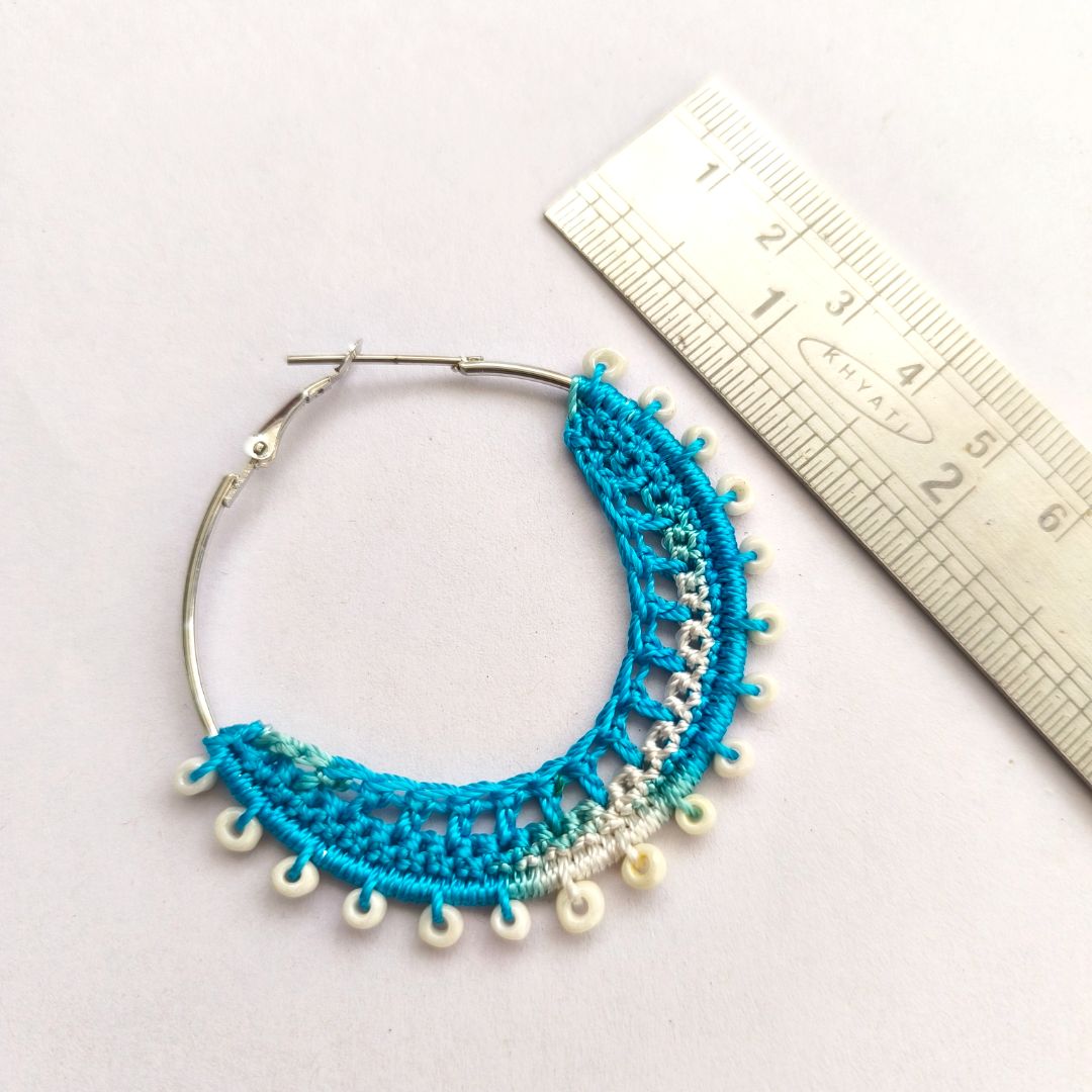 Blue and White Crochet Earrings