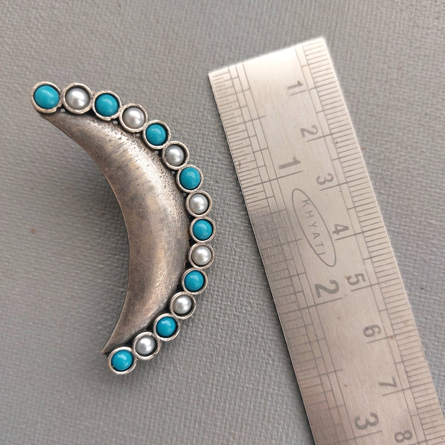 Crescent Moon Elegance : Turquoise and Pearl Stone