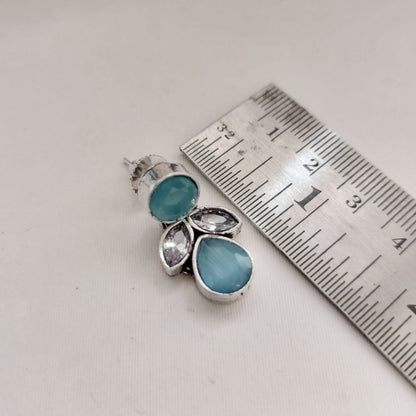 Crystal Spark: Aqua Blue and Clear WhiteStone Earring