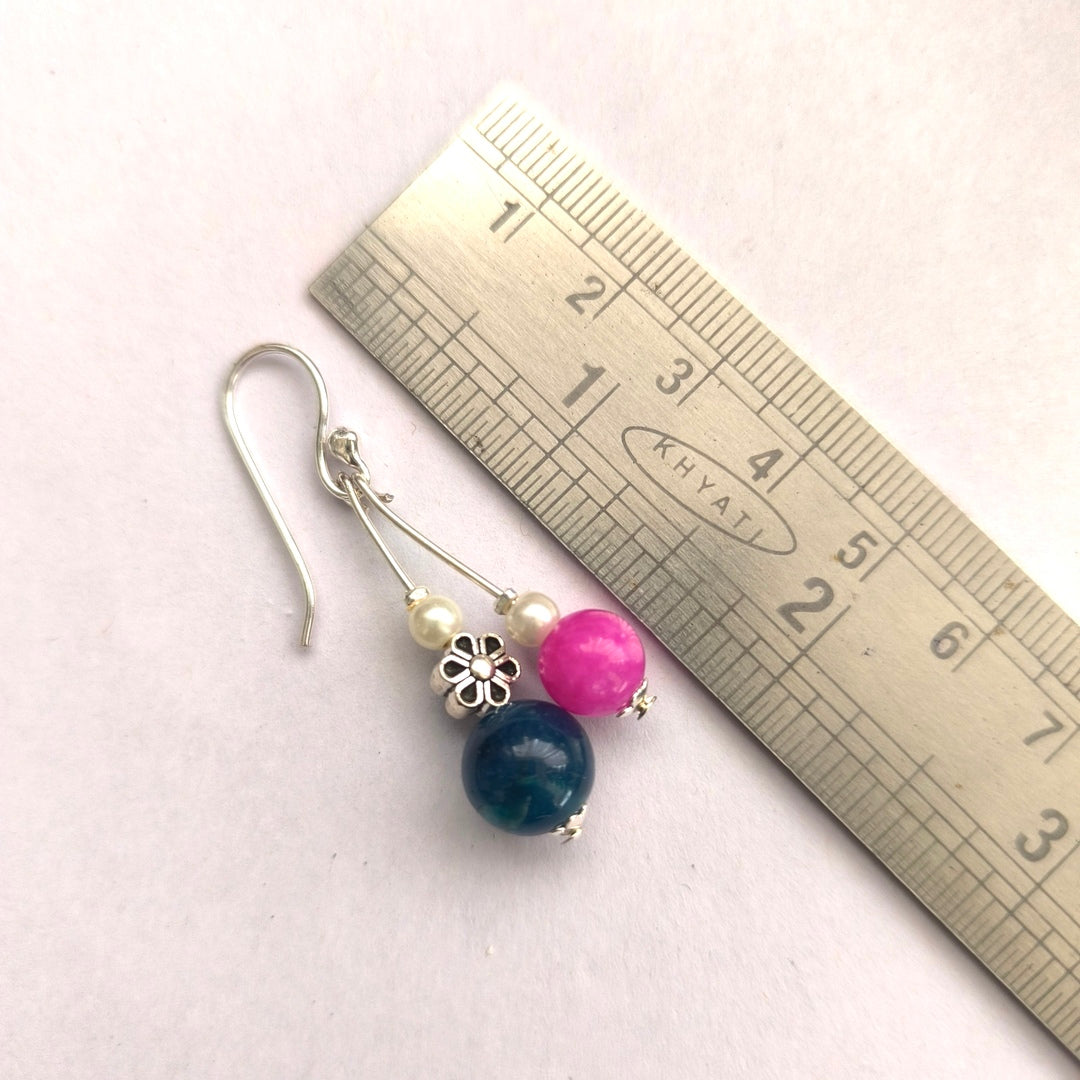 Daily Wear Earrings : Charming Blue & Pink Beaded Flower Drop Earrings