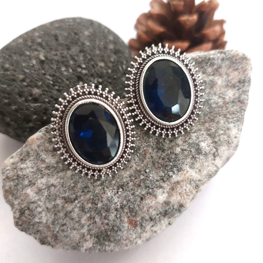 Celestial Gleam: Blue Stone Stud Earrings