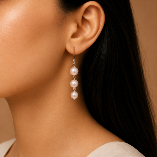 Blush Pink: Handmade Triple Pearl Drop Earring