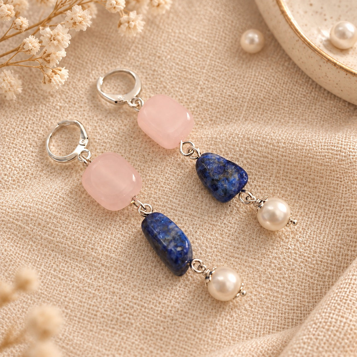 Blush & Blue: Handmade Trendy Beaded Earrings