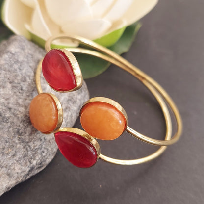 Fiery Fusion: Red and Yellow Dual Stone Bangle Bracelet