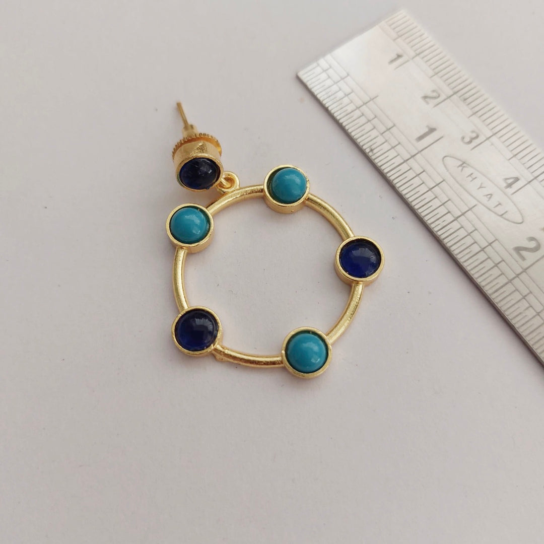 Graceful Loop : Blue Stone Studded Brass Earring