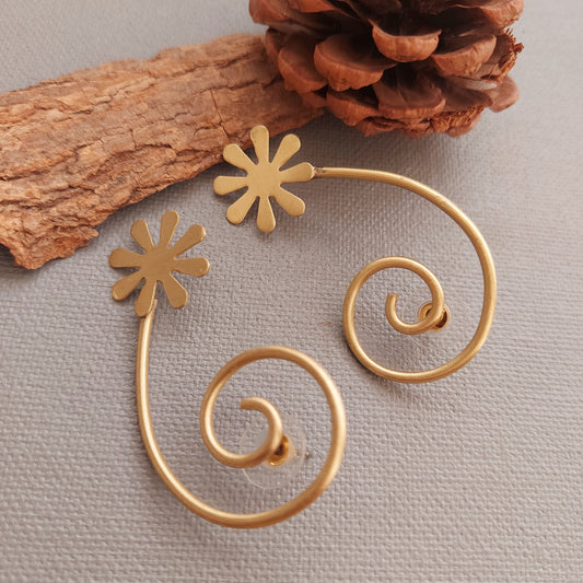 Golden Swirl: Handcrafted Gold Toned Spiral Brass Earring