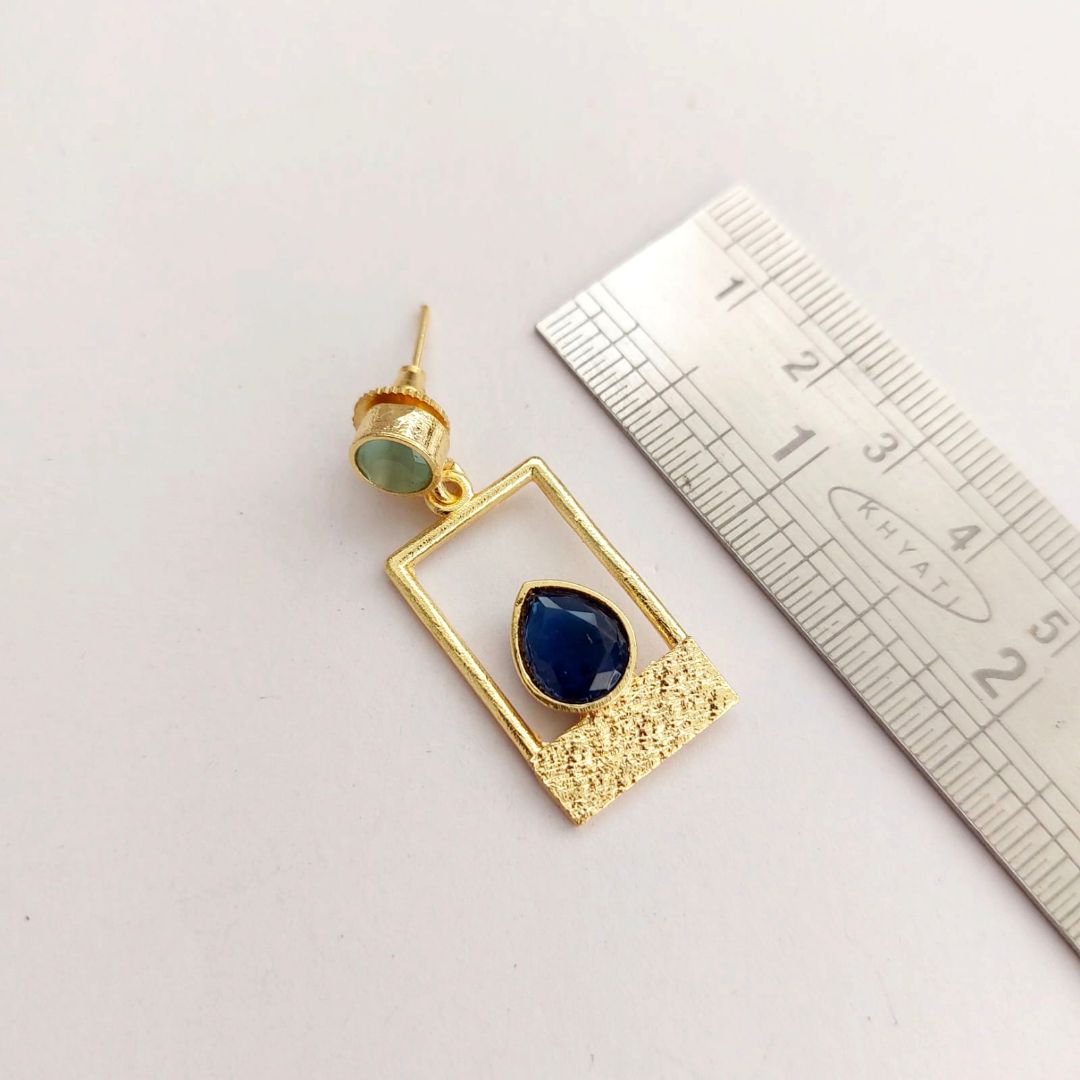 Brass Earrings :  Light Green and Blue Combination