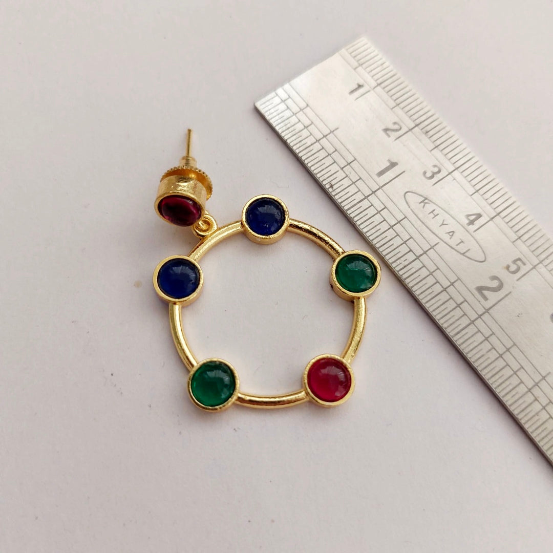 Graceful Loop : Multi Stone Studded Brass Earring