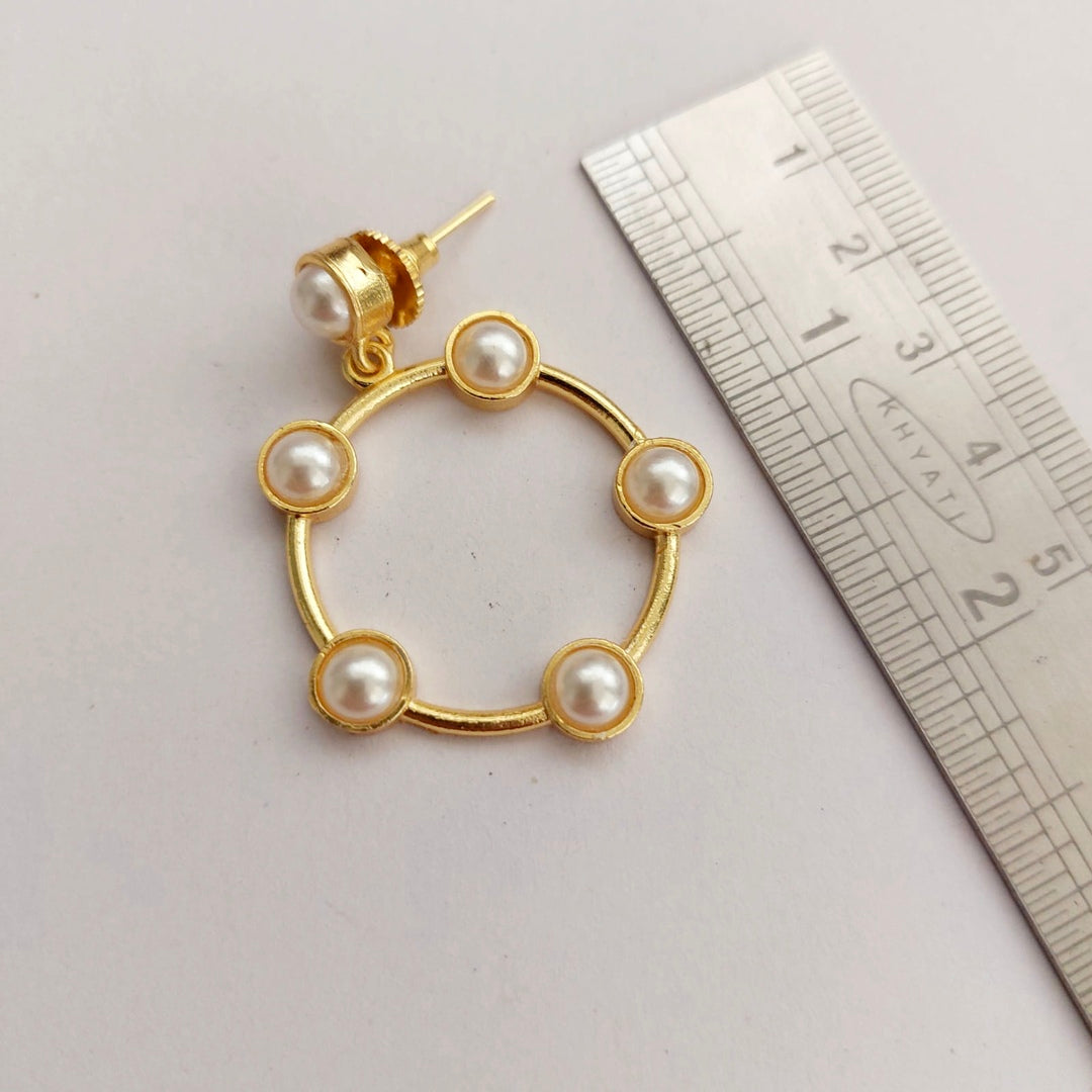 Graceful Loop :Pearl Studded Brass Earring