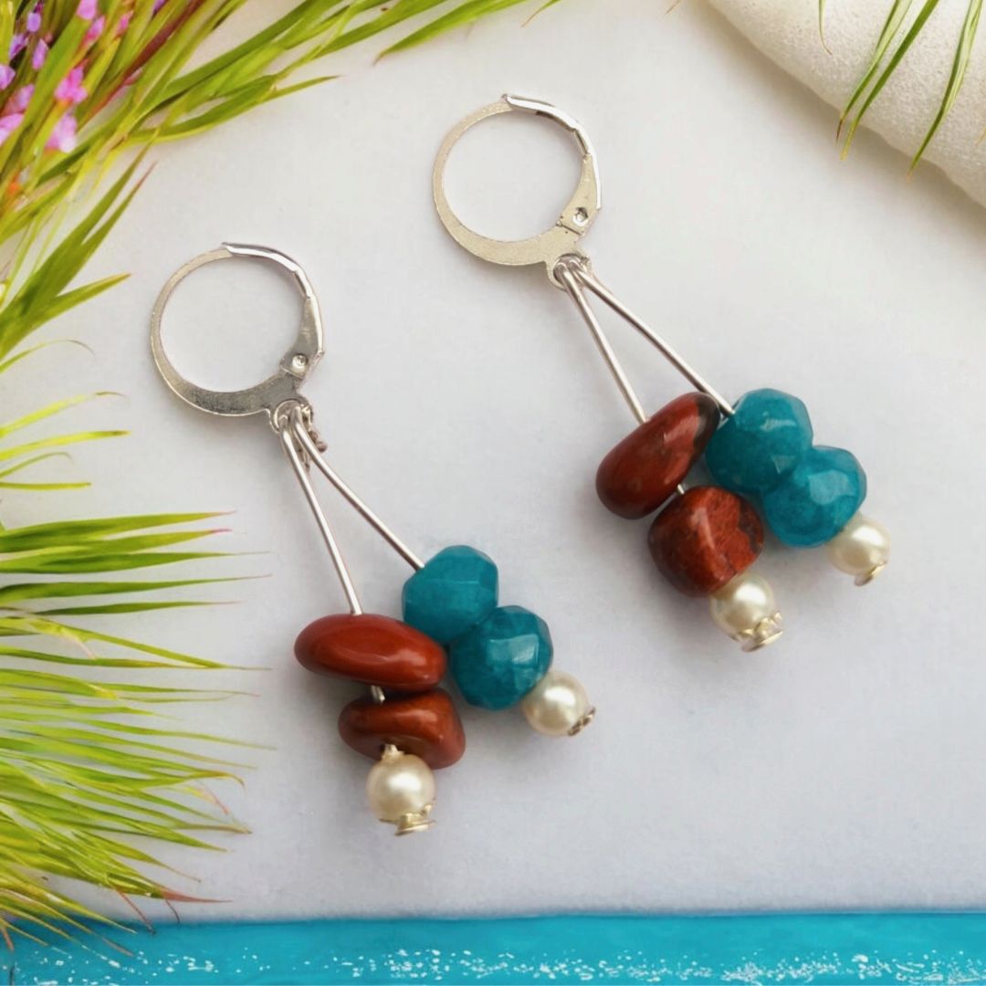 Earthy Sky : Beaded  Drop Earrings