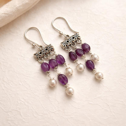 Lilac Whisper Chandeliers: Handmade Violet Beads Earrings