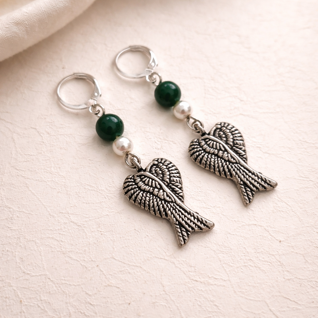 Jade Guardian: Handmade Silver Toned Earring