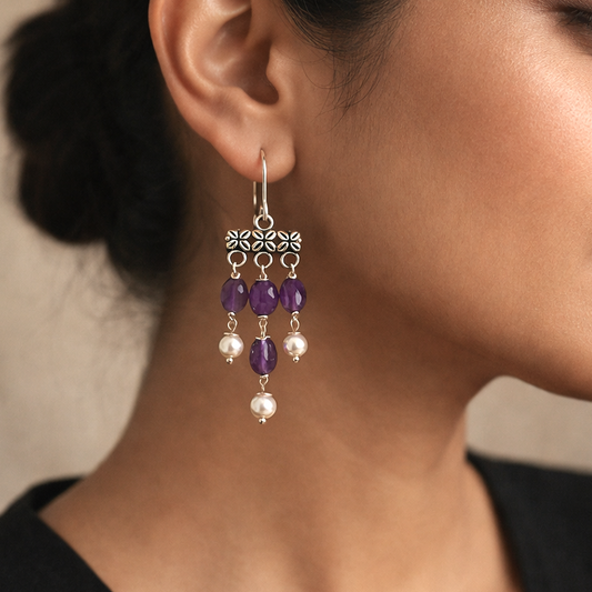 Lilac Whisper Chandeliers: Handmade Violet Beads Earrings