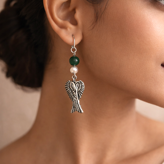 Jade Guardian: Handmade Silver Toned Earring