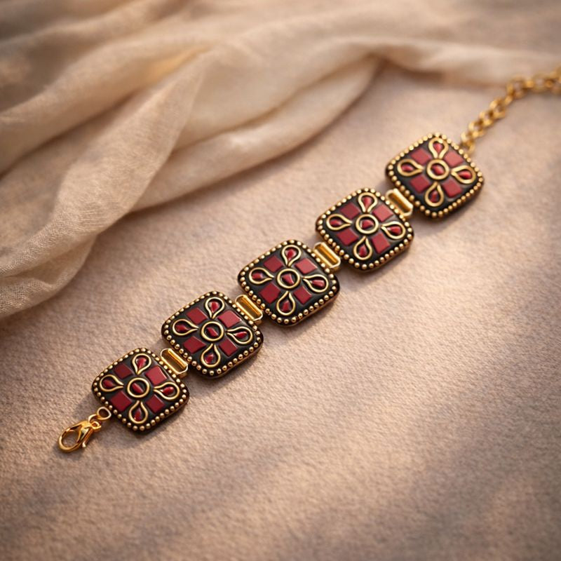Imperial Link: Maroon Tibetan Lac Square Bracelet