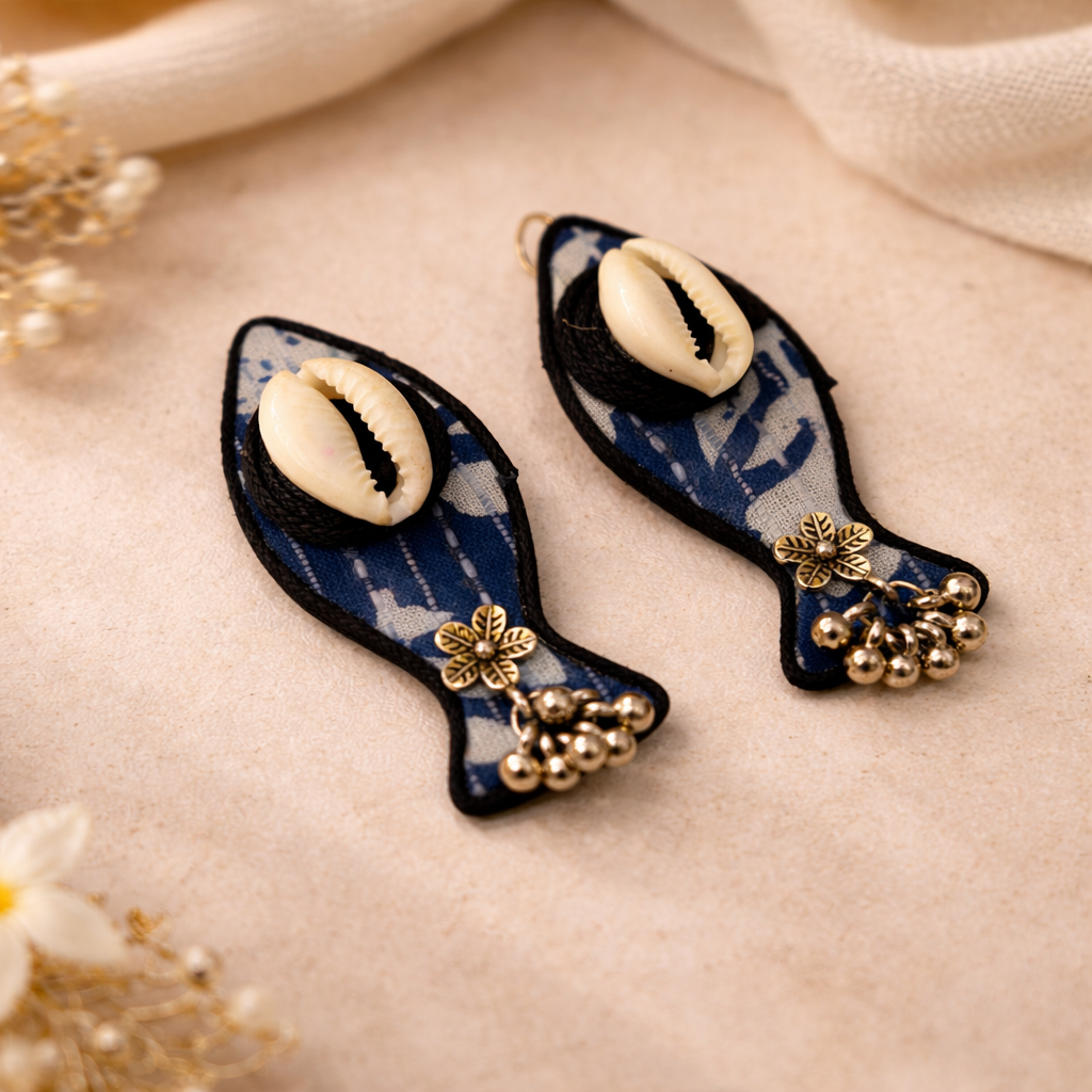 Aquatic Delight : Indigo Fabric Fish Earring