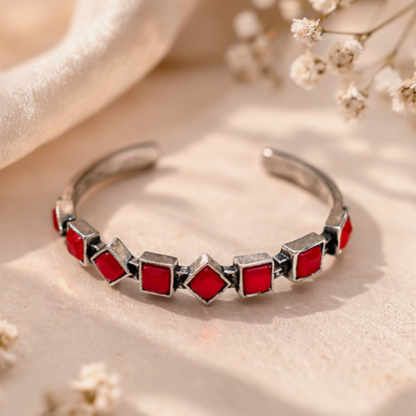 Nature Hues: Coral Silver Toned Cuff Bracelet