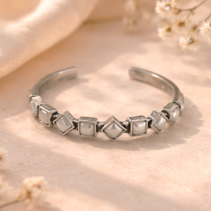 Nature Hues: Pearl Silver toned Cuff Bracelet