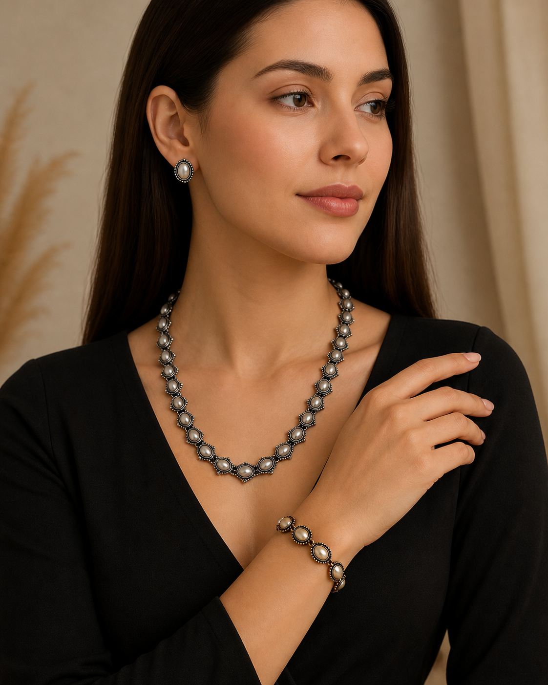 Classic Noor Pearl Bestseller: Noor Necklace and Earring Set with Classic Pearl Bracelet