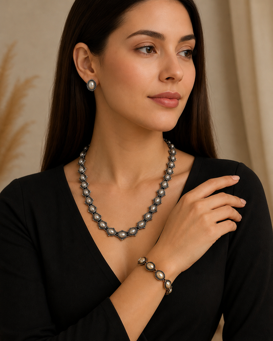 Classic Noor Pearl Bestseller: Noor Necklace and Earring Set with Classic Pearl Bracelet