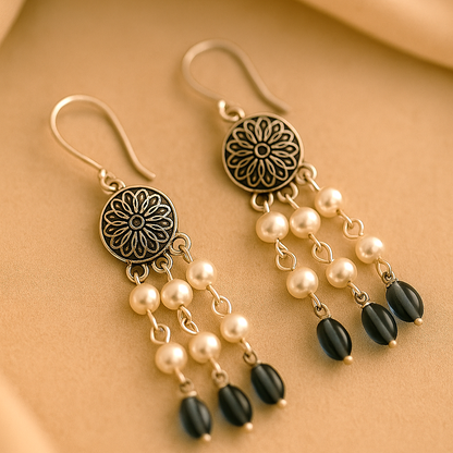 Midnight Bloom: Handcrafted Dangler with Pearls and Beads