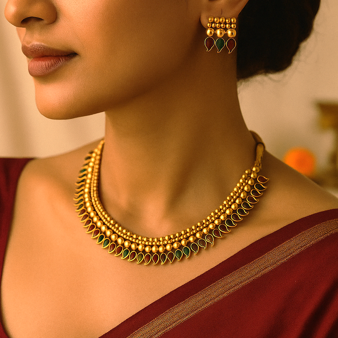 Meher :Gold Toned Stone Studded Necklace and Earring Set