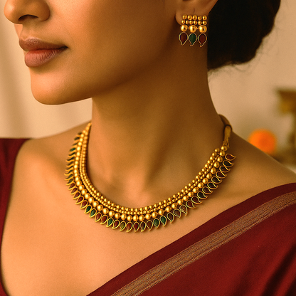 Meher :Gold Toned Stone Studded Necklace and Earring Set